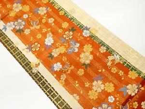 変わり格子に蝶・桜模様織出し袋帯